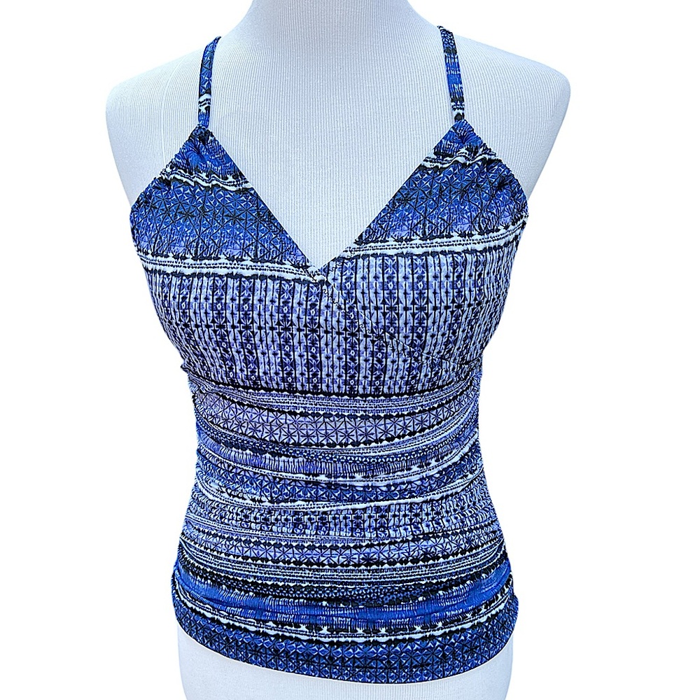 Garnet Hill Tankini Top 8 Slimming Ruching Lined Support Bra Adjustable Straps